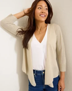Tommy Bahama Addison Shimmer Linen-Blend Cardigan Soft Gold Clearance