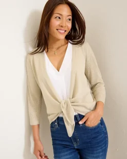 Tommy Bahama Addison Shimmer Linen-Blend Cardigan Soft Gold Clearance