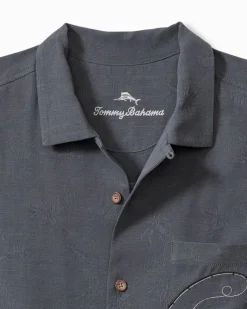 Tommy Bahama A-fish-ianado Silk Camp Shirt Dark Sterling New