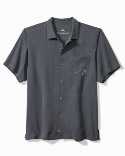 Tommy Bahama A-fish-ianado Silk Camp Shirt Dark Sterling New