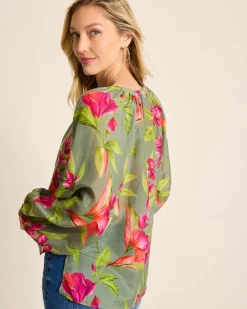 Tommy Bahama Agua Amara Lavish Blooms Peasant Top Tea Leaf Sale