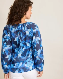 Tommy Bahama Agua Amara Seaside Brights Peasant Top Island Navy Sale