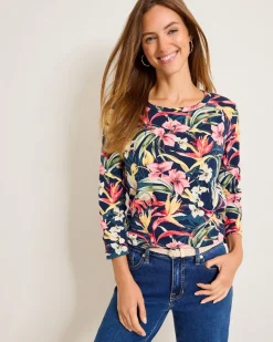 Tommy Bahama Ashby Isles Flora Amora 3/4-Sleeve T-Shirt Island Navy Outlet