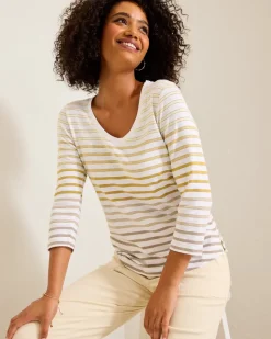 Tommy Bahama Ashby Isles Horizon Stripe 3/4-Sleeve T-Shirt Travertine Hot