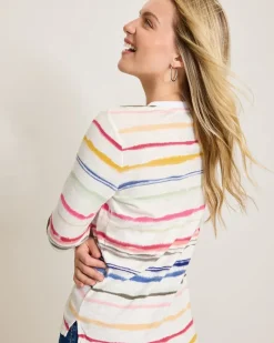 Tommy Bahama Ashby Isles Sealight Stripe 3/4-Sleeve T-Shirt Coconut Discount