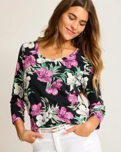 Tommy Bahama Ashby Isles Villa Garden 3/4-Sleeve T-Shirt Black Outlet