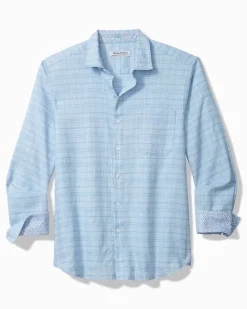Tommy Bahama Barbados Breeze Playa Plaid Stretch-Linen Long-Sleeve Shirt Aqua Ice Online