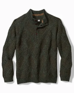 Tommy Bahama Beachscape Cable Button-Mock Sweater Dark Loden Sale