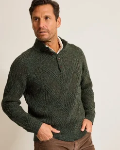 Tommy Bahama Beachscape Cable Button-Mock Sweater Dark Loden Sale