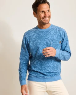 Tommy Bahama Ben & Terry Twilight Palms Crew Sweatshirt Buccaneer Blue Hot