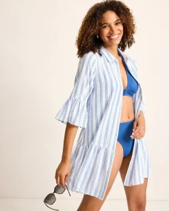 Tommy Bahama Bonita Stripe Coverup Shirt Dress Beaming Blue Sale