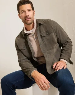 Tommy Bahama Boulder Ridge Suede Shirt Jacket Fog Grey Discount