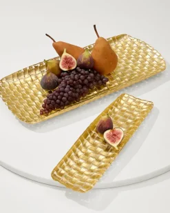 Tommy Bahama Braided Glass Serving Trays — Set of 2 Gold New