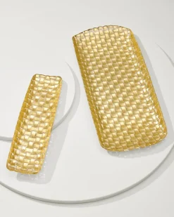 Tommy Bahama Braided Glass Serving Trays — Set of 2 Gold New