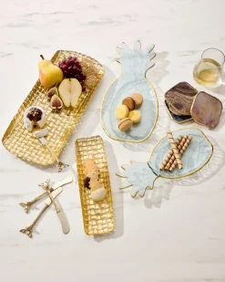 Tommy Bahama Braided Glass Serving Trays — Set of 2 Gold New