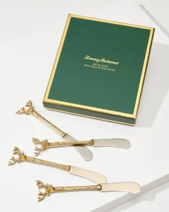 Tommy Bahama Brass and Stainless Steel Stag Butter Knives - Set of 4 Gold
