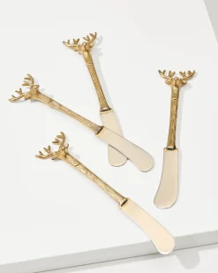 Tommy Bahama Brass and Stainless Steel Stag Butter Knives - Set of 4 Gold