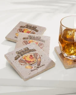 Tommy Bahama Call Me Old Fashioned Travertine Coaster Set Multicolor Outlet