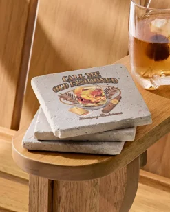 Tommy Bahama Call Me Old Fashioned Travertine Coaster Set Multicolor Outlet