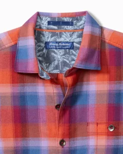 Tommy Bahama Canyon Beach Fireside Check Stretch Flannel Shirt Dockside Blue New