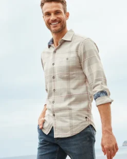 Tommy Bahama Canyon Beach Pebble Cay Plaid Stretch Flannel Shirt Feather Down Outlet