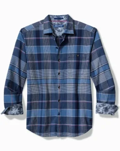 Tommy Bahama Canyon Beach Pebble Cay Plaid Stretch Flannel Shirt Dockside Blue Online