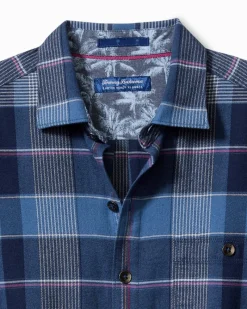 Tommy Bahama Canyon Beach Pebble Cay Plaid Stretch Flannel Shirt Dockside Blue Online