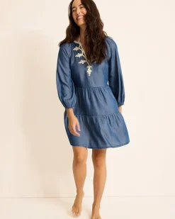 Tommy Bahama Embroidered Coverup Dress Chambray New