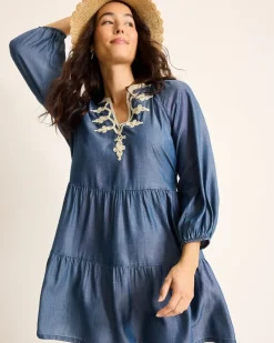Tommy Bahama Embroidered Coverup Dress Chambray New