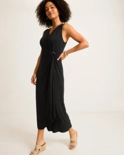 Tommy Bahama Clara Glimmer Maxi Wrap Dress Black New