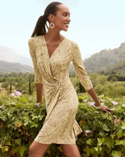 Tommy Bahama Clara Playa Python Faux-Wrap Dress Travertine Discount