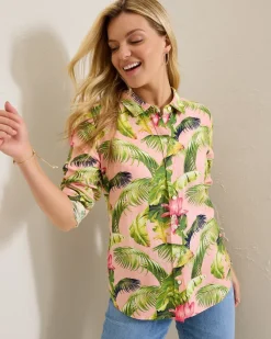 Tommy Bahama Coastalina Frond Royal Linen Shirt Coral Haze Discount