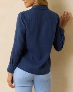 Tommy Bahama Coastalina Linen Long-Sleeve Shirt Island Navy Clearance