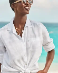 Tommy Bahama Coastalina Relaxed Long-Sleeve Linen Top White