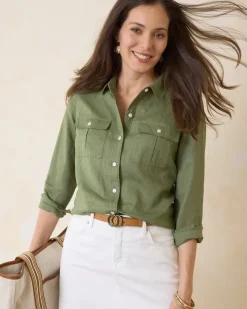 Tommy Bahama Coastalina Utility Linen Shirt Dark Fern Online