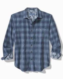 Tommy Bahama Coastline Cord Stretch Ombré Check Shirt Dockside Blue New