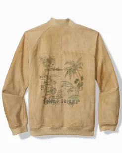 Tommy Bahama Collector's Series '24 Paradise Oasis Suede Bomber Jacket Tan Nubuck Hot