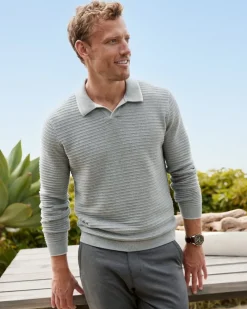 Tommy Bahama Coolside Harbor IslandZone® Sweater Polo Grey Heather New