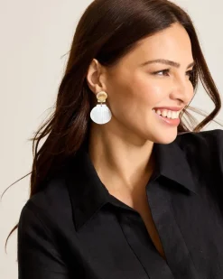 Tommy Bahama Coral Isles Mother of Pearl & Shell Statement Drop Earrings Gold Sale