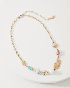 Tommy Bahama Coral Isles Semi-Precious Stone & Pearl Station Necklace Gold Best