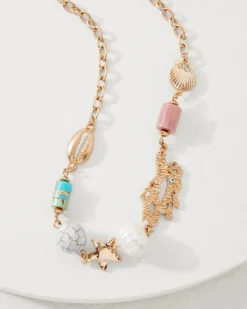 Tommy Bahama Coral Isles Semi-Precious Stone & Pearl Station Necklace Gold Best