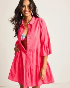 Tommy Bahama Cotton Clip Jacquard Coverup Shirt Dress Coral Coast Sale