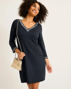 Tommy Bahama Darcy Embellished V-Neck Dress Black