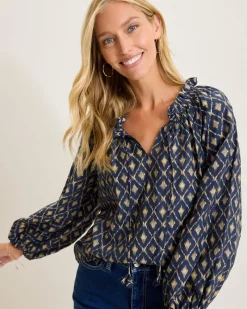 Tommy Bahama Diamond Cay Smocked Peasant Top Coastline Clearance