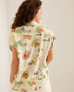 Tommy Bahama Disney Huladay Adventures Camp Shirt Bleached Sand New