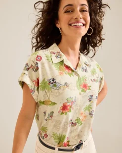 Tommy Bahama Disney Huladay Adventures Camp Shirt Bleached Sand New