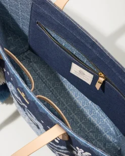 Tommy Bahama Embroidered Fiesta Crab Tote Blue Hot