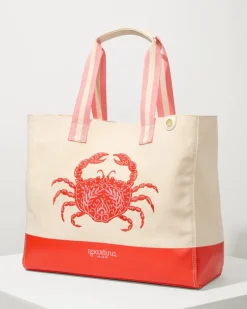 Tommy Bahama Embroidered Beach Tote Red Crab Outlet