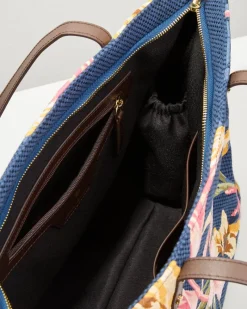 Tommy Bahama Embroidered Tote Multi Floral Navy Sale