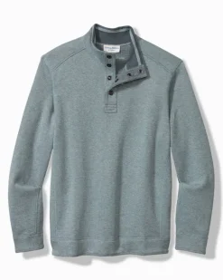 Tommy Bahama Flip Coast Reversible Snap Mock Sweatshirt Dark Twilight Blue Heather New